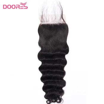 

Doores Hair Loose Curly Lace Closure Pre Plucked With Baby Hair 4x4 Lace Closure Human Hair Closure Brazilian Hair