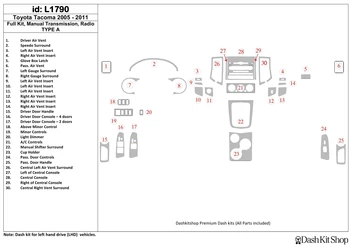 

Interior lining for Toyota Tacoma 2005-2011. Set L1790.