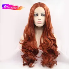 Новые волны воды темно оранжевый кружева передние парики для женщин средняя часть длинный синтетический парик с естественными волосами