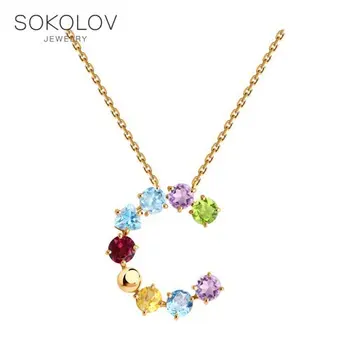 

Necklace Sokolov from gold with amethyst, rhodolite, Topaz, хризолитом and citrine, fashion jewelry, 585, women's male