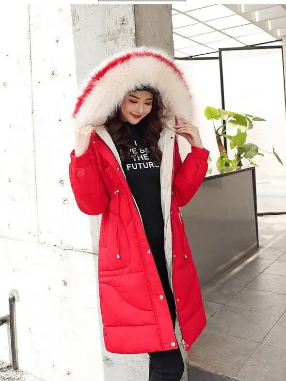 nouveau hiver bas manteau mi-long Slim femmes A capuche parka fourrure col ceinture zipper epais chaud mode coton vêtements