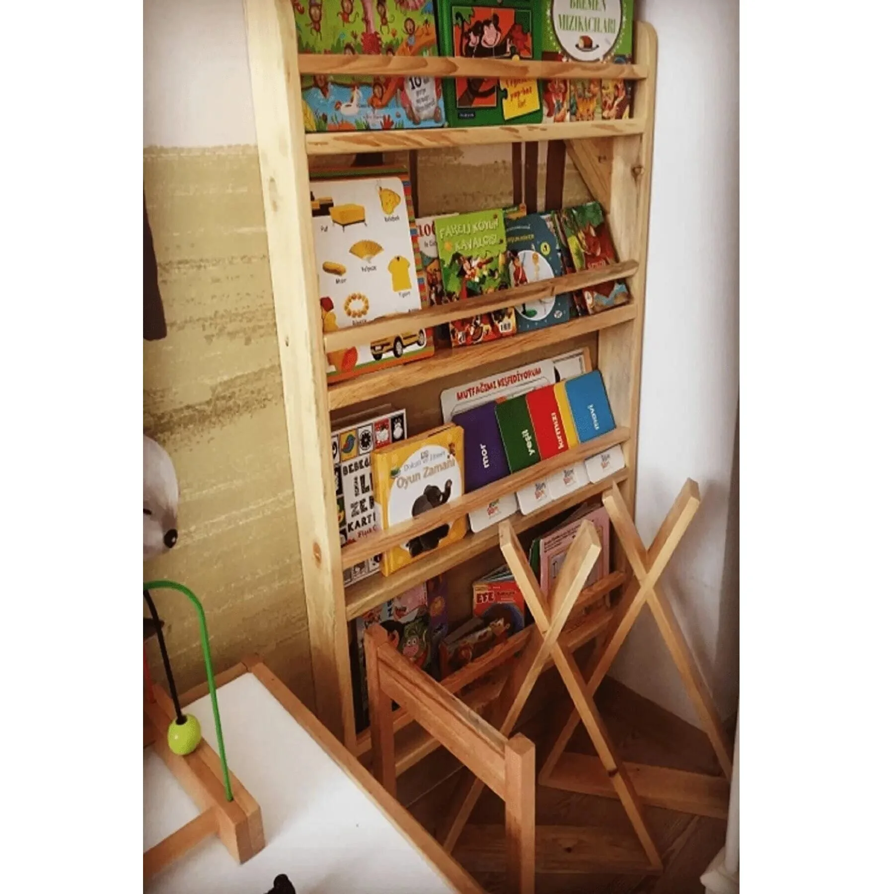 Children's Room Bookshelf Bookcases Montessori Wooden Large Size 100*50*9cm Library Raw Unvarnished Natural Quality Furniture