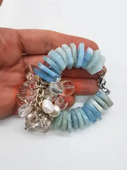 

Handmade bracelet natural stones aquamarine, crystal, pearls