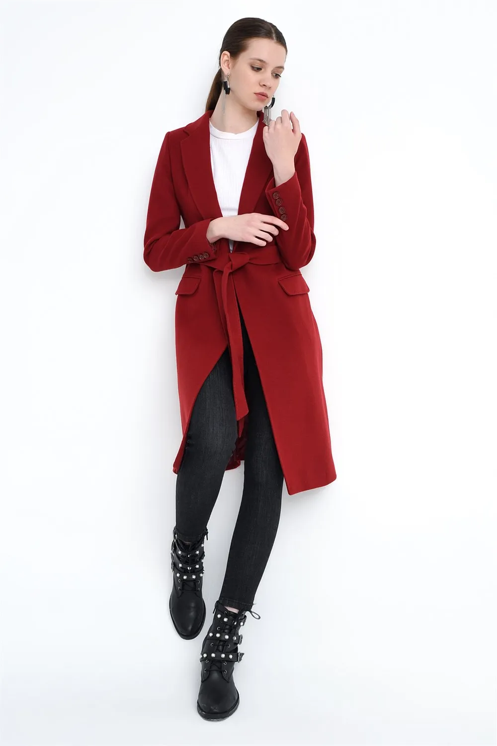 Z6613 DEWBERRY Женское пальто-Бургундия