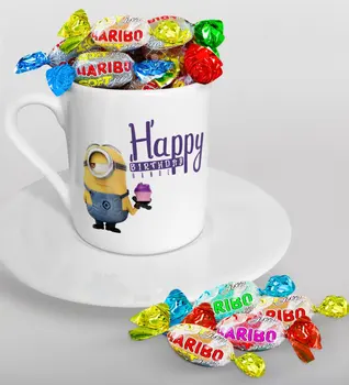 

Personalized Happy Birthday Turkish coffee Cup and Haribo Candy Gift Set-4