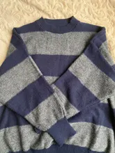 Woherb-suéter de gran tamaño para Mujer, Jersey holgado Vintage a rayas, ropa de calle de punto para otoño, 2021