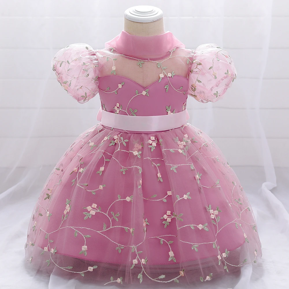 Girls Dress Baby Girl Dress Infant Bow 1st birthday Baby Dress Costumes Flower Embroidery Princess Party Wedding Dress For Baby White First Communion