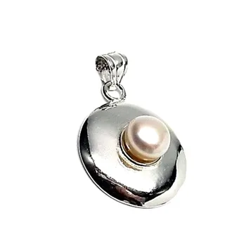 

Pendant 925 sterling silver m 27mm. Round pearl button faux [AA8465]