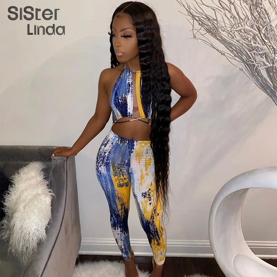 

Sisterlinda Sexy Bandage Tracksuit Women Rompers High Street Causal Fitness Jumpsuits Activewear Stretch Skinny Tie Dye Playsuit