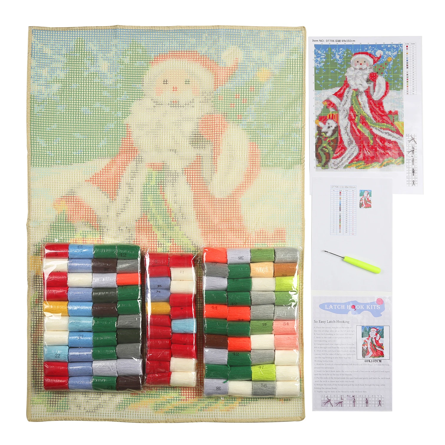 Christmas Gnomes Latch Hook Cushion Cover Kits for Adults Blank Canvas 