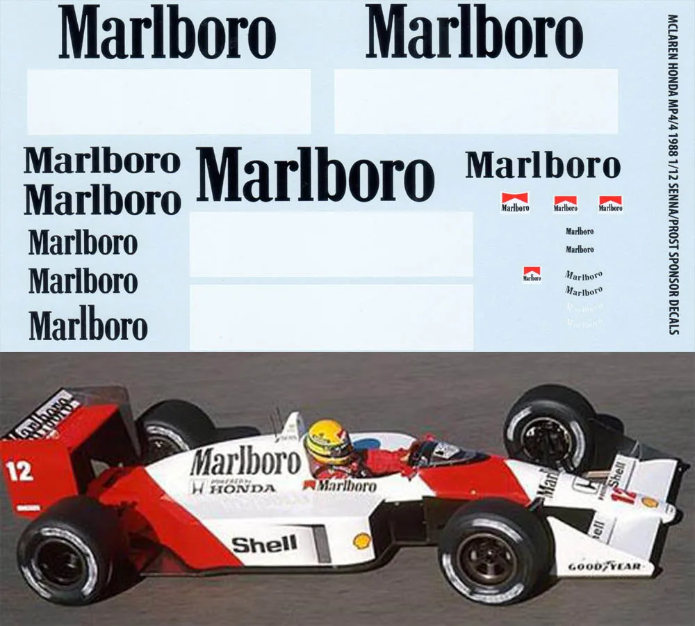 Наклейки MCLAREN для HONDA MP4/4 Айртон Сенна PROST 1/12 наклейки TB TBD35 1988 |