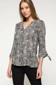 

DeFacto Woman V-neck Lace Up Sleeve Shirts Print Flowers Loose Shirt Button Leisure Autumn Dark Color Shirt Female - H8233AZ17AU