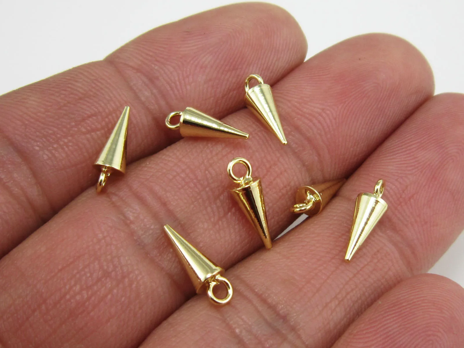 

10pcs Gold Spike Earring Charms, Cone Charms For Jewelry Making, Bracelet Ornament, Earring Findings, Real Gold Plated G059