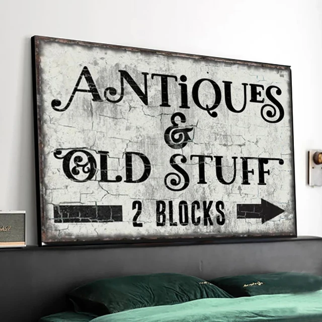 Antiques And Old Stuff Sign Canvas Painting Wall Art Vintage Old Time  Poster And Prints For Antique Store Farmhouse Home Decor - AliExpress