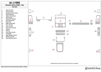 

Interior trim for Suzuki Aerio 2005-UP. Set L1592.