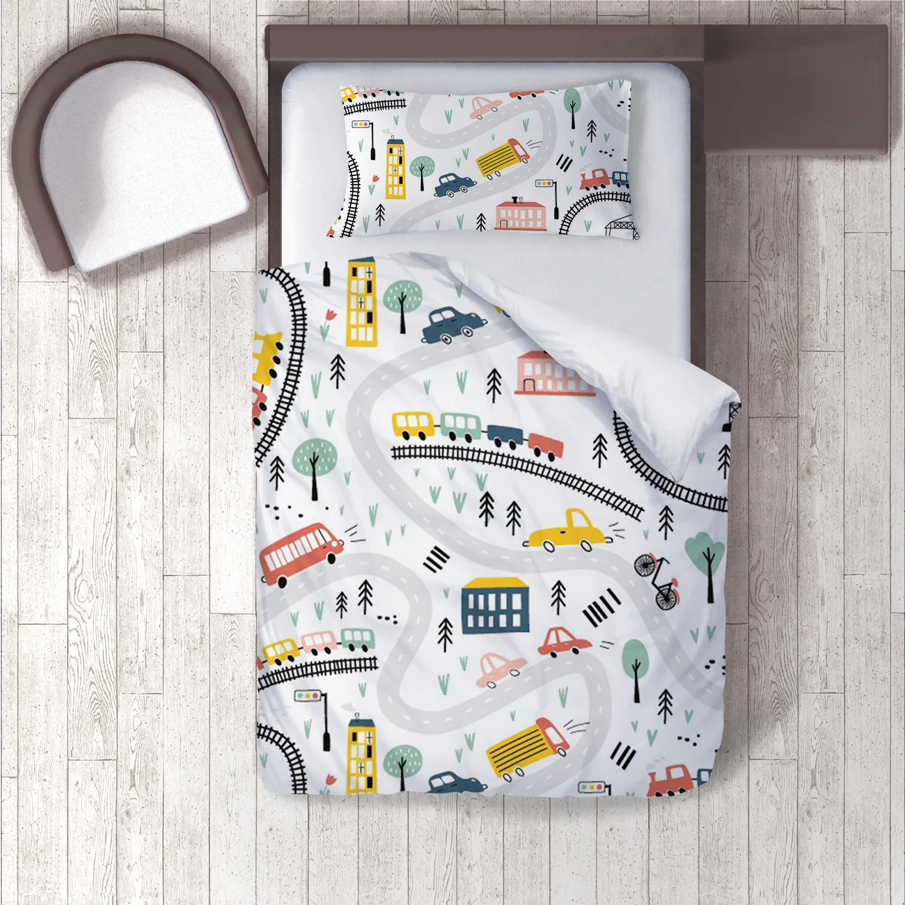 

Duvet Cover Set Bedding Set Pillow Case for Baby and Kids Room 3D Printed White Road Cars Model 293