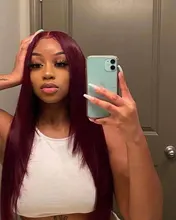 Topodmido rojo oscuro 99j Color frente de encaje pelucas con minimechones 13x4 recto pelucas de cabello humano Remy peruano Cierre de encaje de pelo peluca