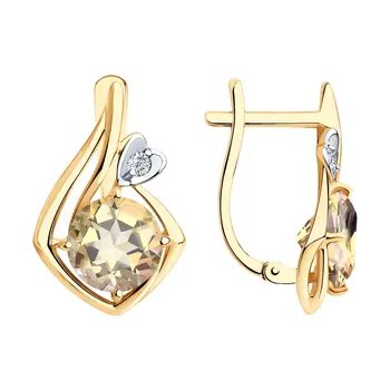 

Sokolov drop earrings with stones in gold with Swarovski Crystals Topaz and Swarovski cubic zirconia, fashion jewelry, 585, women's male, long earrings