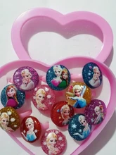Anillo de Elsa de Frozen de Disney para niñas y niños, caja de exhibición de Corazón de moda de belleza, juguete para regalo, 12 Uds.