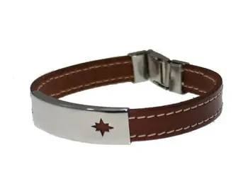 

MARRON leather bracelet with star stitching and steel plate