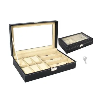 

Watch case many compartments glasses imitation leather watch cushions black various patterns 8512