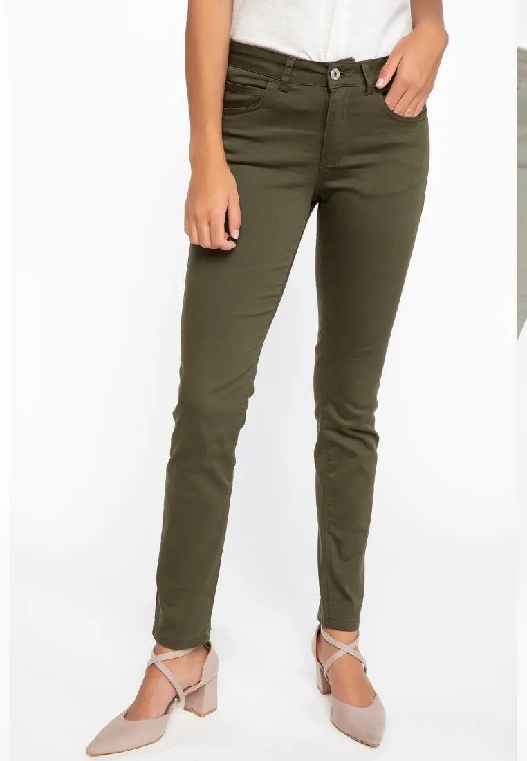 Дефакто женские модные повседневные брюки женские хлопковые эластичные узкие брюки женские Стрейчевые узкие брюки цвета хаки Green-J1197AZ18AU