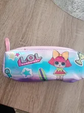 LOL-lápiz de muñeca sorpresa, producto Original, bolígrafo cuadrado de Pu con impresión verde de dibujos animados para chica, papelería para estudiante
