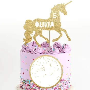 

Custom Large Unicorn glitter cake topper personalised name cake party Party Decorations baby shower food toothpicks