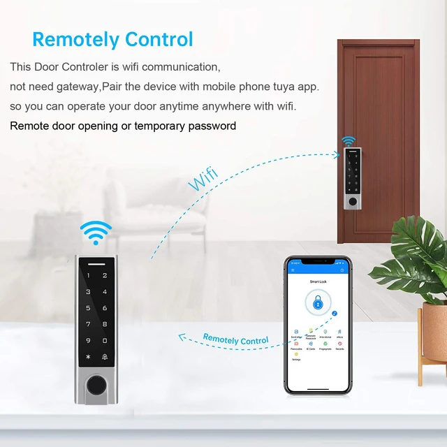 Wifi Remote Fingerprint Access Control Kit Rfid Reader 1000 User Tuya APP 125khz Card Keypad Door Password Access Control System 3