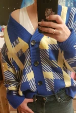 Sweaters Cardigans Checkered Plaid Colorfaith Korean Fashionable Women's Knitwears Buttons