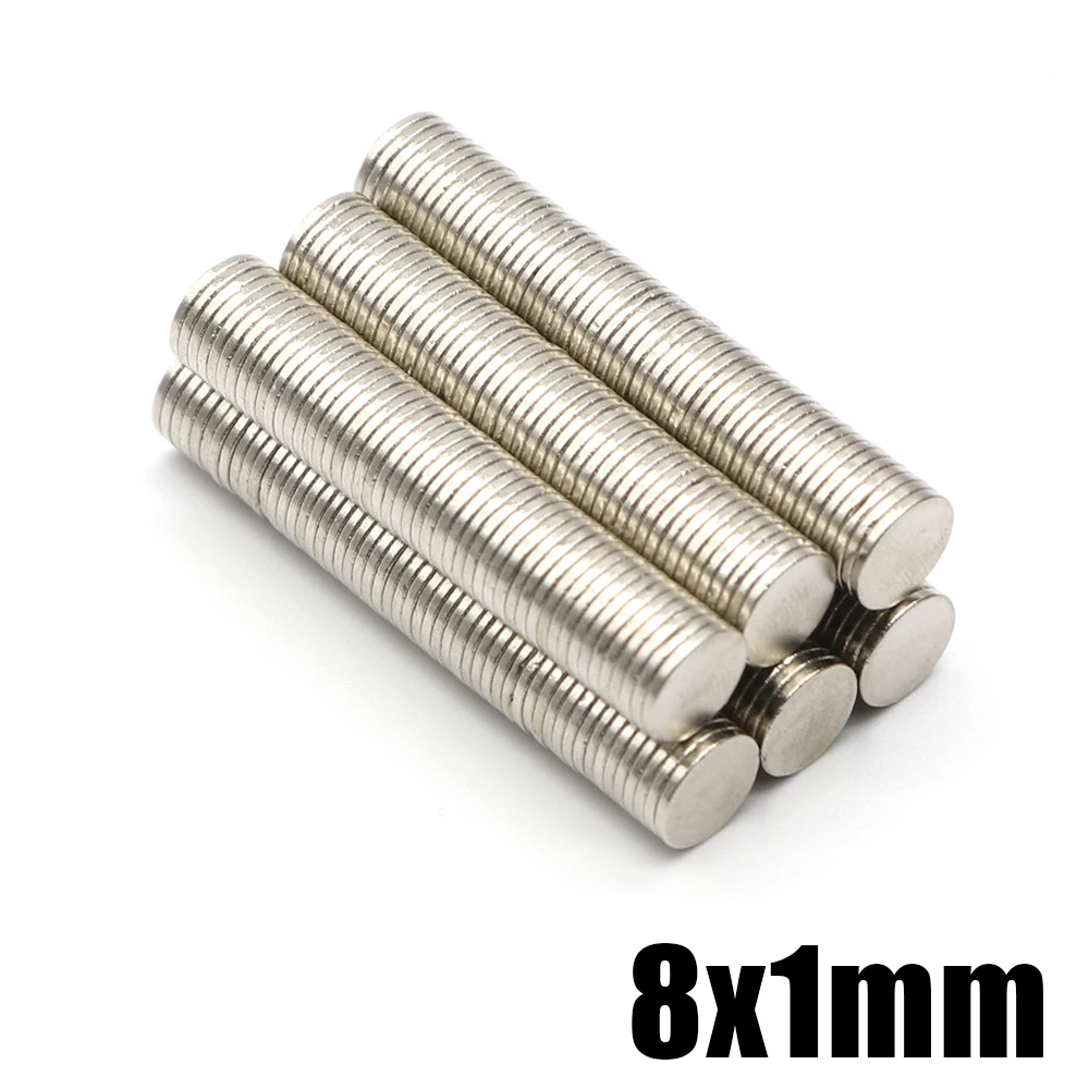 초강력 소형 원형 영구 디스크 자석, NdFeB 네오디뮴 자석, 8x1, 20 개, 50 개, 100 개, 200 개, 500 개, 1000 개