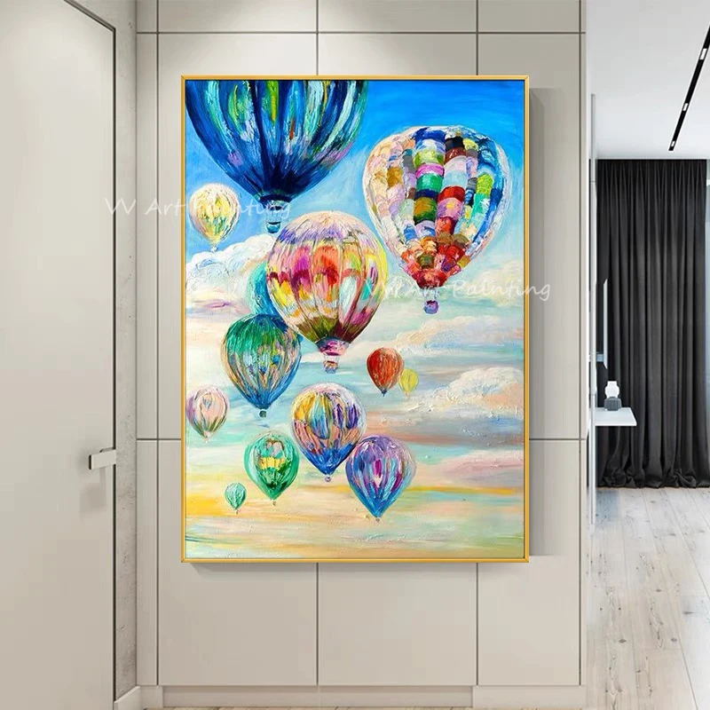 

Handmade colorful hot ballon landscape artwork large size beautiful picture thick Oil Painting for Living Room Bedroom Decor