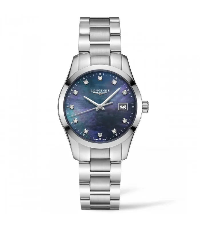 Longines часы Conquest Classic 34 мм перламутровый черный стальной кварц L2.386.4.88.6