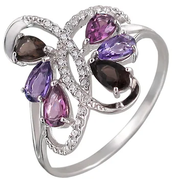 

Jewelry Tradition ring with amethyst, раухтопазами, rhodolite, cubic zirconia Silver