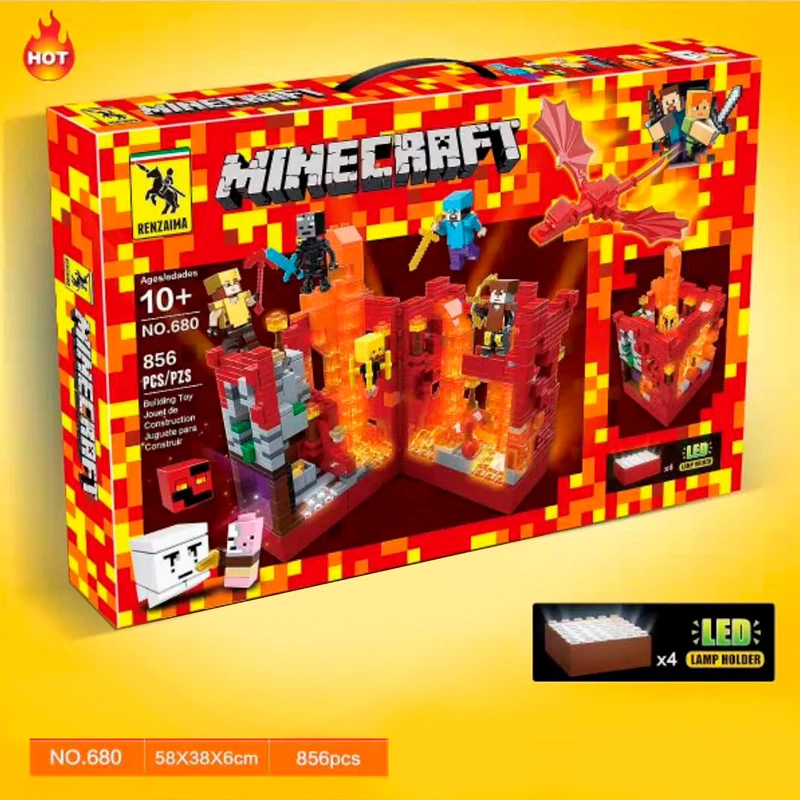 Конструктор Renzaima Minecrafts 680 Подземная крепость светящийся для мальчиков майнкрафт