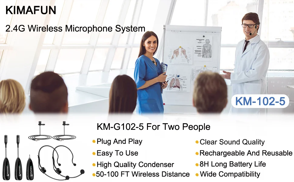 2.4G Wireless Lapel Microphone System-Dual Wireless Headset Lavalier Mic for iPhone,DSLR Camera,YouTube,Podcast,Conference,Vlog wireless microphone