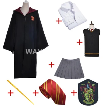 

Free Shipping Hermione Granger Cosplay Robe Cloak Skirt Uniform Wand for Halloween for Harris Costume