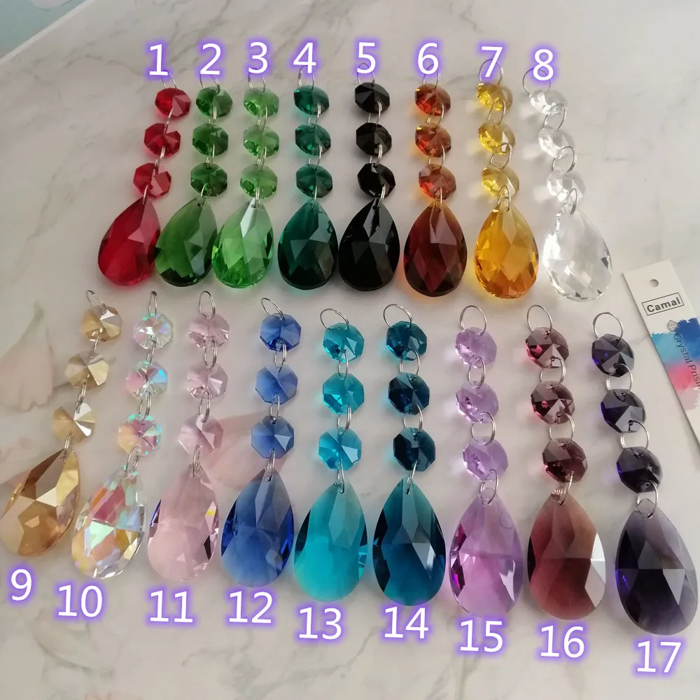 Crystal Sun Catcher Chandelier Crystal Drops Crystal Beads Camal 2pcs (105mm) 17 Colors 38mm Mesh Drop Crystal Prisms Pendants w/14MM Octagonal Beads w/ Silver Rings SunCatcher Chandelier