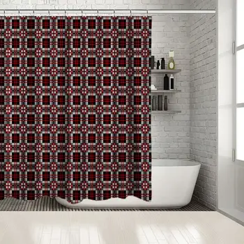 

Knitted Plaid Tartan Pattern Traditional Fabric Design Vintage Artwork Printed Red White Shower Curtain