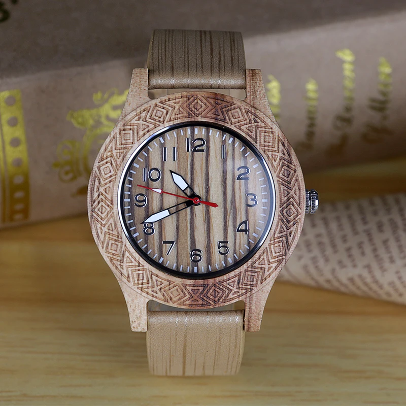 

Luxury Top Fashion Wooden Quartz Watch for Men Leather Strap Creative Simple Arabic Numerals Wood Grain Watch Mens Watches