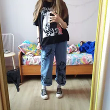 SHENGPALAE-pantalones vaqueros de pierna ancha para mujer, Jeans holgados informales con estampado de Hip-hop para verano, 2021