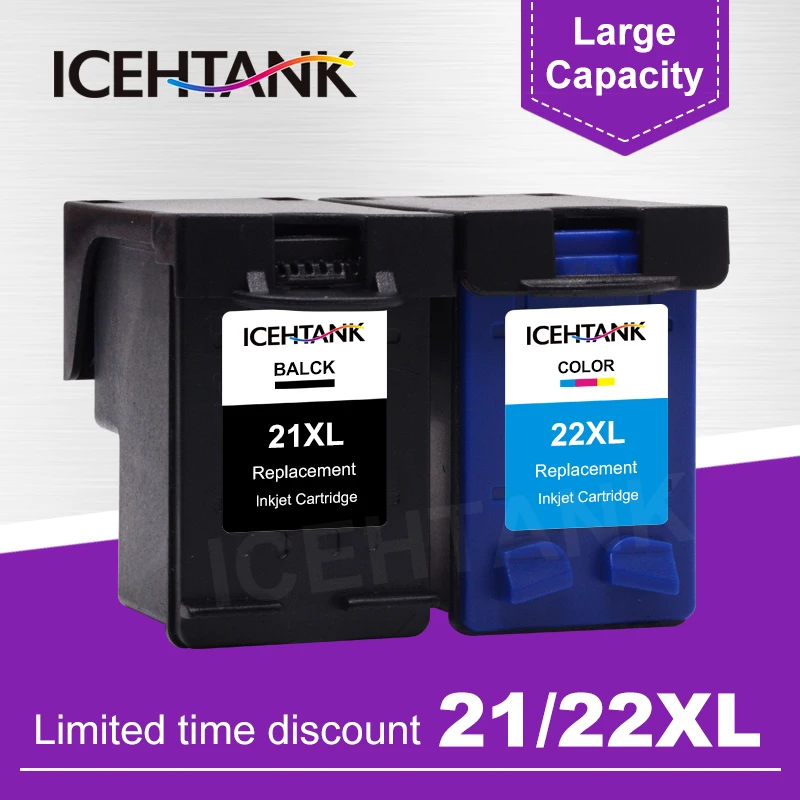 ICEHTANK Compatible Ink Cartridge Replacement For HP 21 22 XL 21XL 22XL Deskjet F2180 F2200 F2280 F4180 F300 F380 D2300 printer |