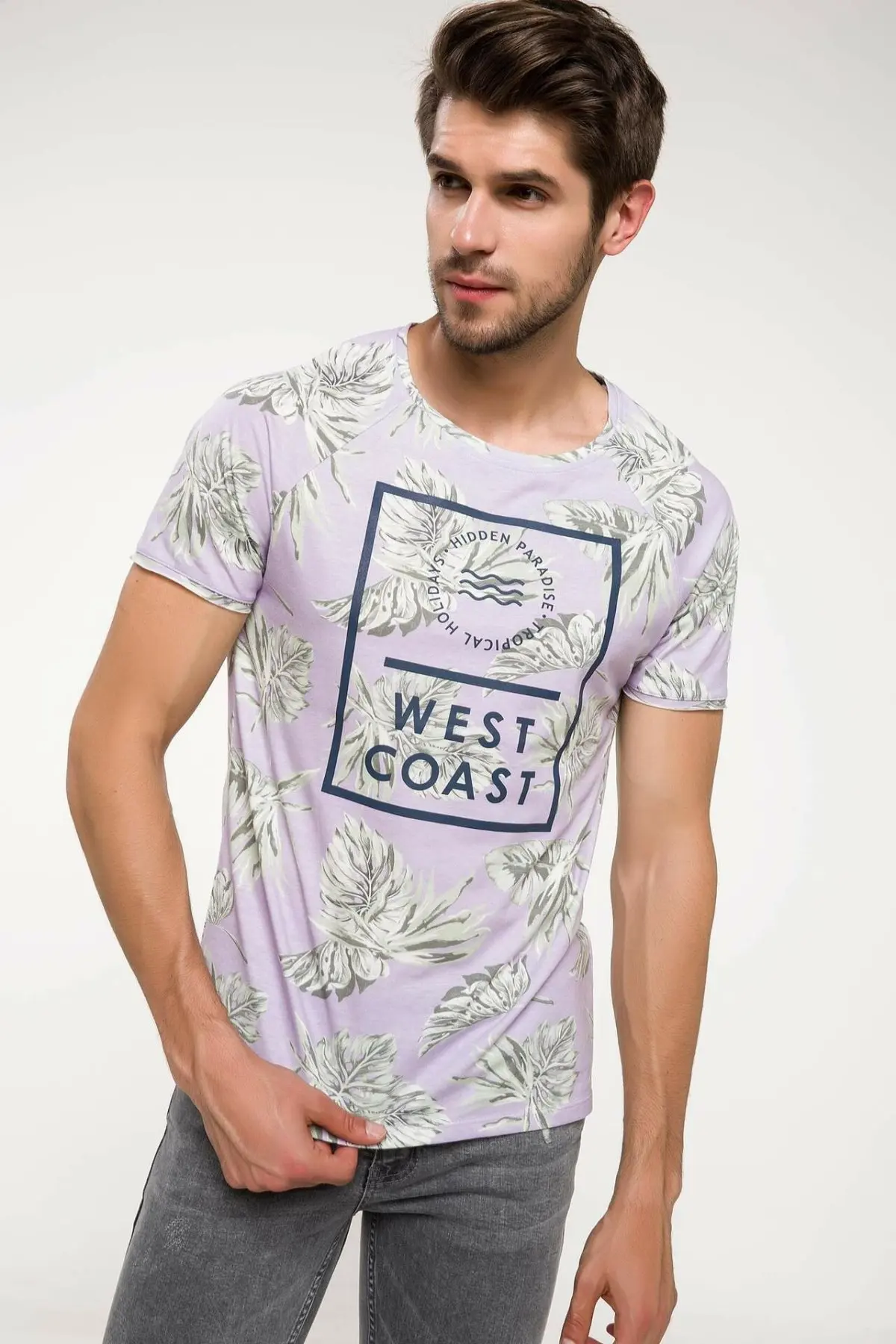 

DeFacto Summer Floral Print Casual Top Tees Letter Design Mens Knitted Cotton-energy I8666AZ18HSPR207-I8666AZ18HS