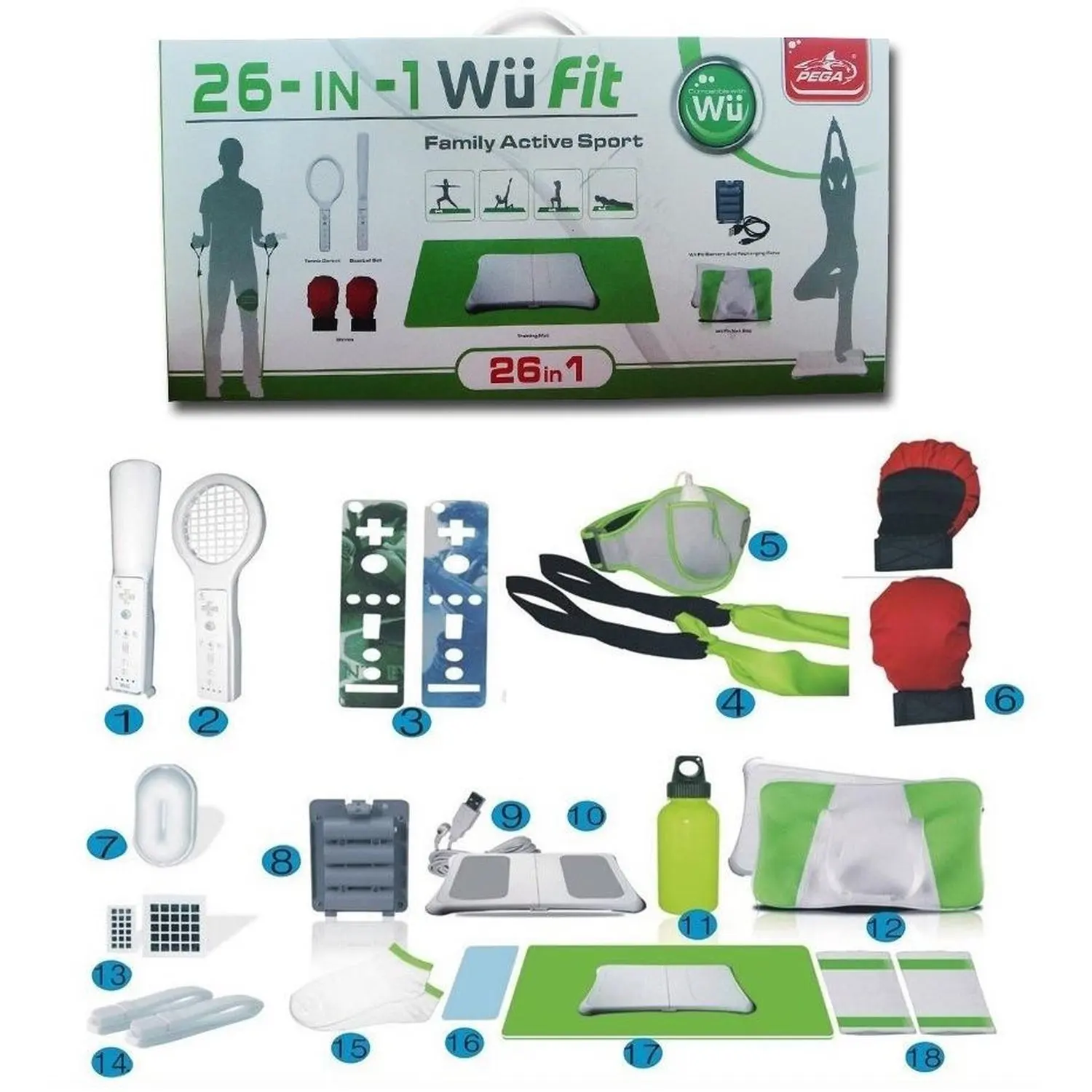 Спортивный набор для всей семьи wii Fit 26 в 1