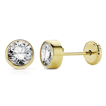 

18k gold earrings girl 5mm. Round cubic zirconia nut