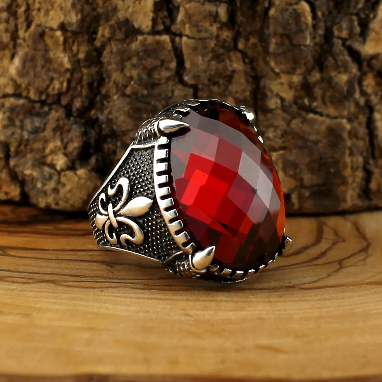 

925 Sterling Silver Ring for Men Red Zircon Stone Aqeq Onyx Stone Jewelry fashion vintage Gift Rings All Size Made in Turkey