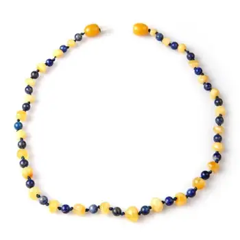 

Amber - Lapis Lazuli Natural Stone Baby Teeth Necklace Gemstone Gift Box Chakra Healing Stone