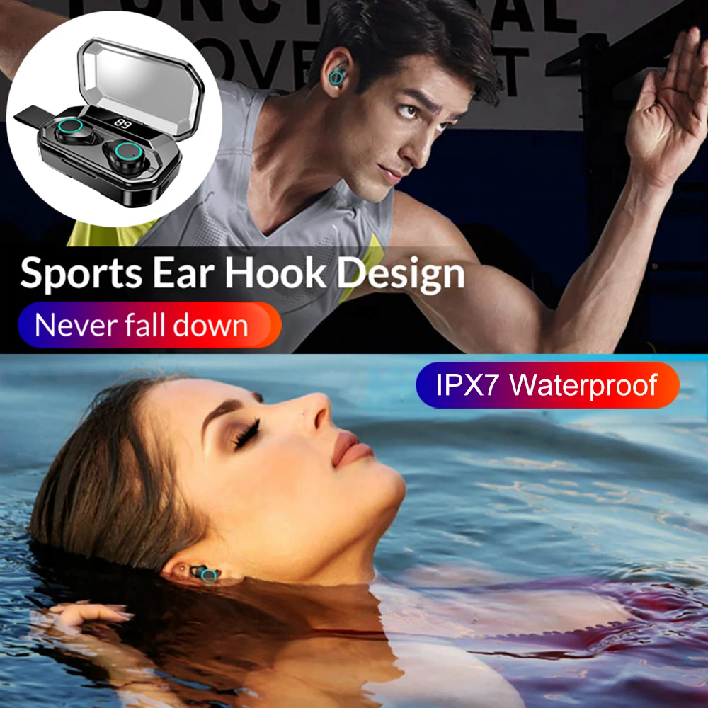 TWS 5,0 Bluetooth стерео наушники беспроводные наушники IPX7 водонепроницаемые наушники 4000 мАч светодиодный умный внешний аккумулятор беспроводные наушники