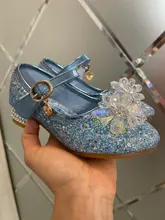 Disney-zapatos de princesa Elsa para niña, zapatos de vestir de dibujos animados de Frozen para niña, zapatos de fiesta de moda con tacones altos, regalo de Navidad