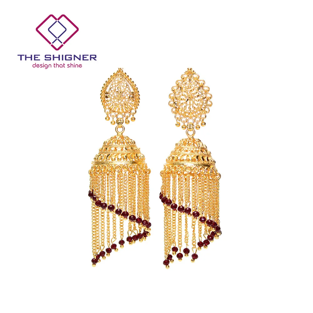 THE SHIGNER Этническая индийская Золотая клетка Jhumka Jhumki кристалльное с кисточкой серьги индия, этно-стиль традиционные висячие серьги ювелирные изделия